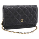 CHANEL Matelasse ChainShoulder Pouch Caviar Skin Black Gold CC Auth 209506SAM-1