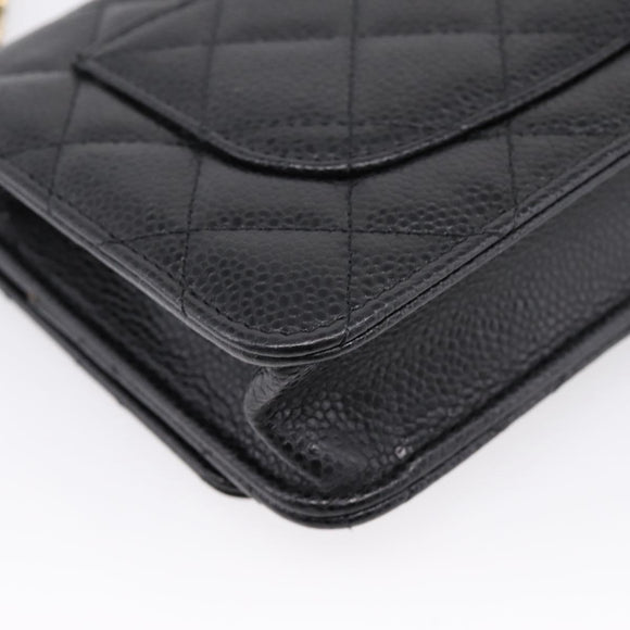 CHANEL Matelasse ChainShoulder Pouch Caviar Skin Black Gold CC Auth 209506SAM
