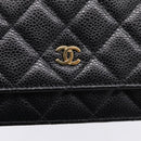 CHANEL Matelasse ChainShoulder Pouch Caviar Skin Black Gold CC Auth 209506SAM-14
