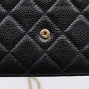 CHANEL Matelasse ChainShoulder Pouch Caviar Skin Black Gold CC Auth 209506SAM-16