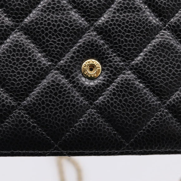 CHANEL Matelasse ChainShoulder Pouch Caviar Skin Black Gold CC Auth 209506SAM
