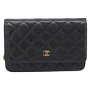 CHANEL Matelasse ChainShoulder Pouch Caviar Skin Black Gold CC Auth 209506SAM-2