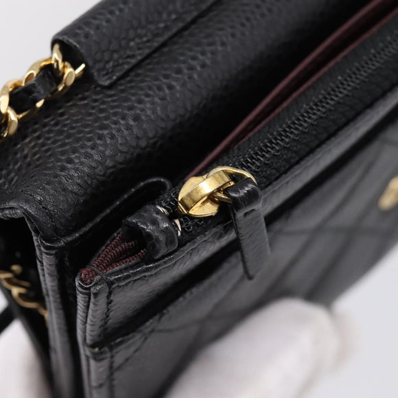 CHANEL Matelasse ChainShoulder Pouch Caviar Skin Black Gold CC Auth 209506SAM