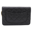 CHANEL Matelasse ChainShoulder Pouch Caviar Skin Black Gold CC Auth 209506SAM-3