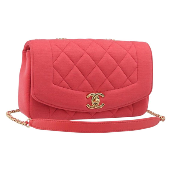 CHANEL Matelasse Chain Shoulder Bag Cotton Jersey Red Gold CC Auth 209509SAM