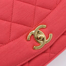 CHANEL Matelasse Chain Shoulder Bag Cotton Jersey Red Gold CC Auth 209509SAM-15