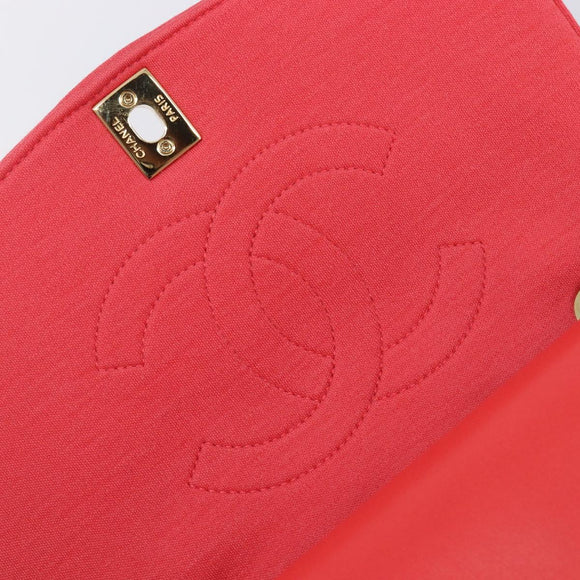 CHANEL Matelasse Chain Shoulder Bag Cotton Jersey Red Gold CC Auth 209509SAM