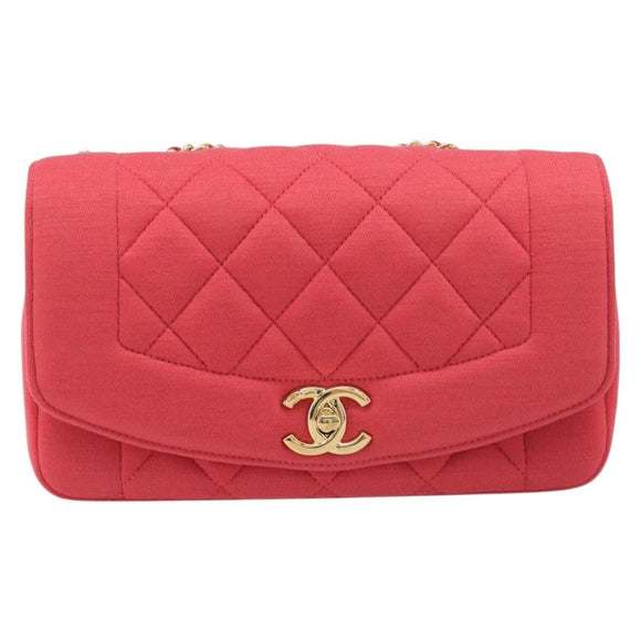CHANEL Matelasse Chain Shoulder Bag Cotton Jersey Red Gold CC Auth 209509SAM