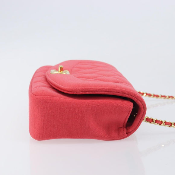 CHANEL Matelasse Chain Shoulder Bag Cotton Jersey Red Gold CC Auth 209509SAM