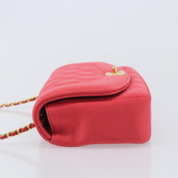 CHANEL Matelasse Chain Shoulder Bag Cotton Jersey Red Gold CC Auth 209509SAM