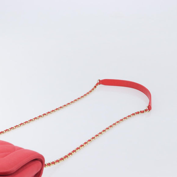CHANEL Matelasse Chain Shoulder Bag Cotton Jersey Red Gold CC Auth 209509SAM