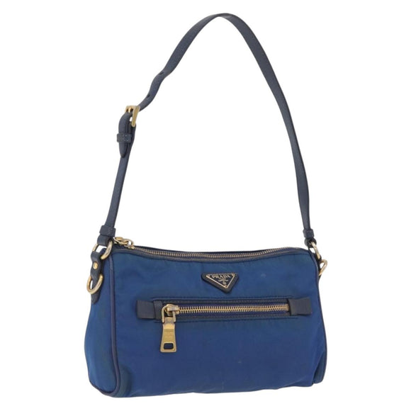 PRADA Shoulder Bag Nylon Blue Gold Auth 209511