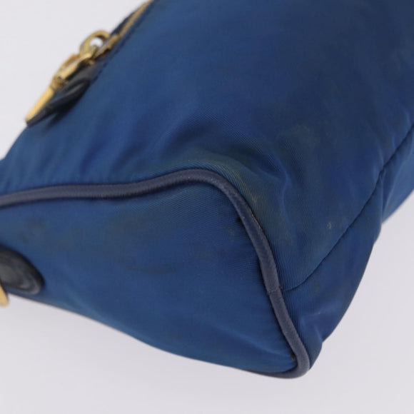 PRADA Shoulder Bag Nylon Blue Gold Auth 209511