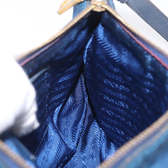 PRADA Shoulder Bag Nylon Blue Gold Auth 209511