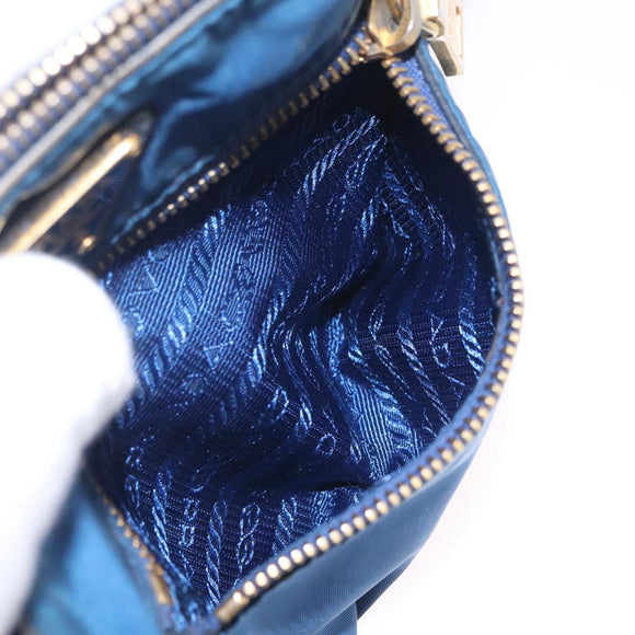 PRADA Shoulder Bag Nylon Blue Gold Auth 209511