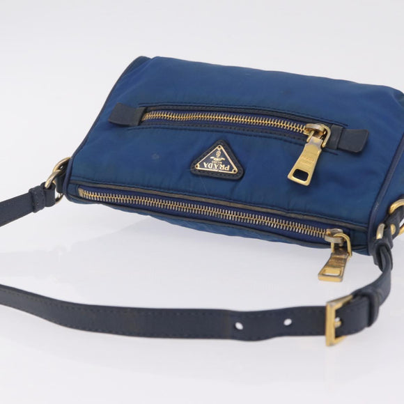 PRADA Shoulder Bag Nylon Blue Gold Auth 209511