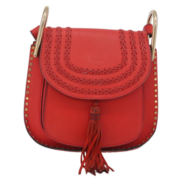 Chloe Shoulder Bag Leather Red Gold Auth 209516V