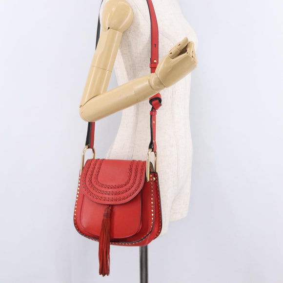 Chloe Shoulder Bag Leather Red Gold Auth 209516V