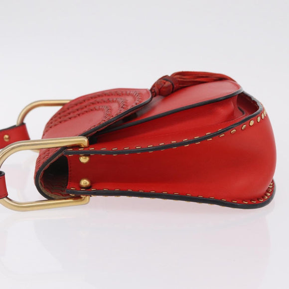 Chloe Shoulder Bag Leather Red Gold Auth 209516V