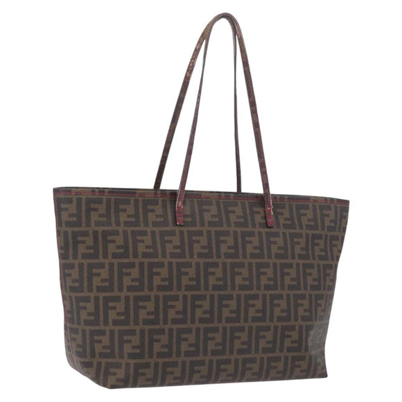 FENDI Zucca Canvas Tote Bag PVC Brown Black Auth 209535