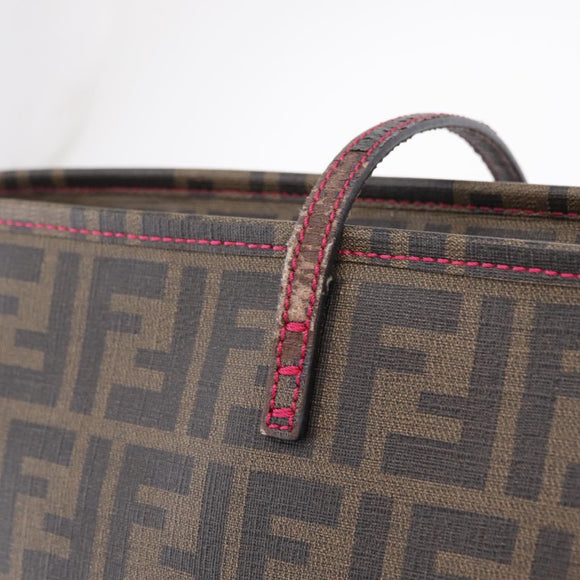 FENDI Zucca Canvas Tote Bag PVC Brown Black Auth 209535