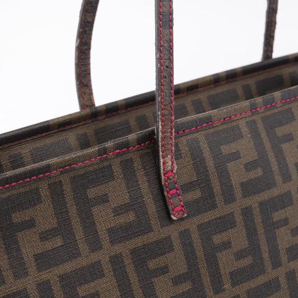 FENDI Zucca Canvas Tote Bag PVC Brown Black Auth 209535