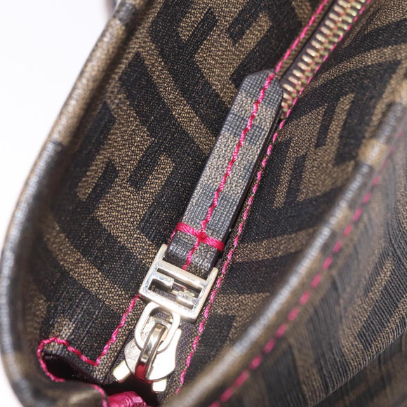 FENDI Zucca Canvas Tote Bag PVC Brown Black Auth 209535