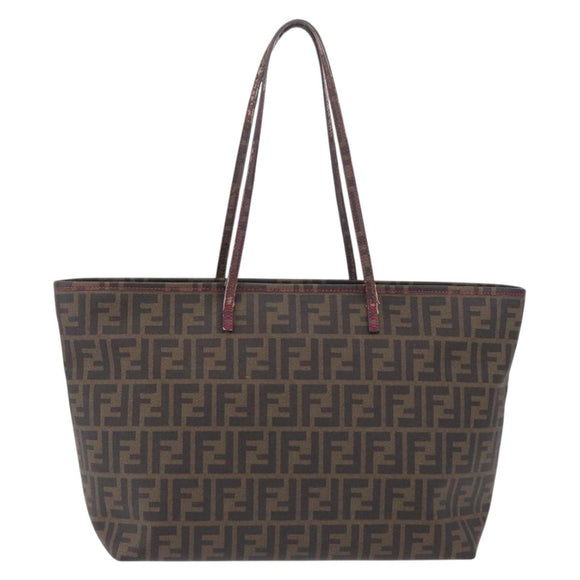 FENDI Zucca Canvas Tote Bag PVC Brown Black Auth 209535