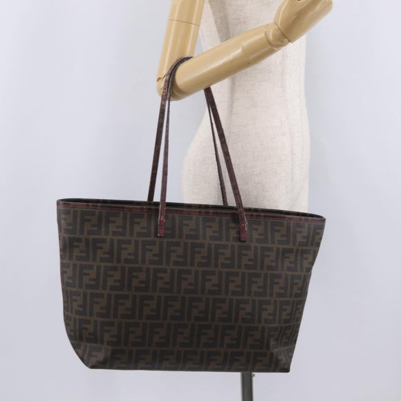 FENDI Zucca Canvas Tote Bag PVC Brown Black Auth 209535