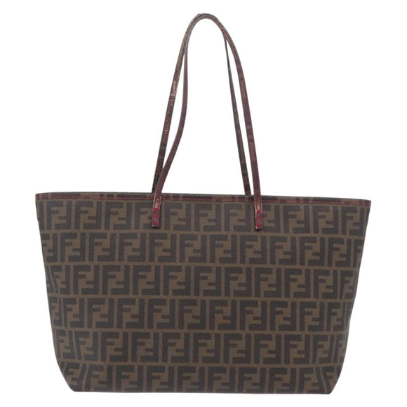 FENDI Zucca Canvas Tote Bag PVC Brown Black Auth 209535