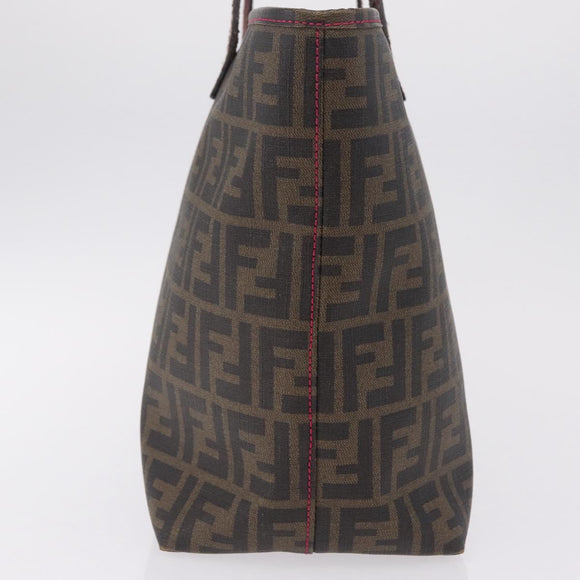 FENDI Zucca Canvas Tote Bag PVC Brown Black Auth 209535