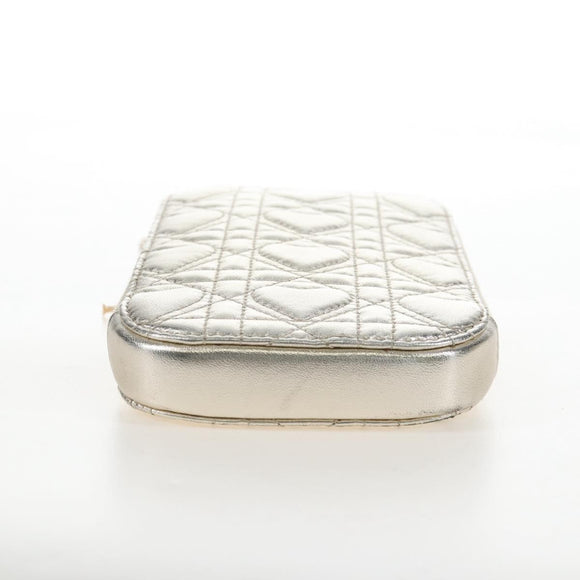 Christian Dior Chain Shoulder Pouch Leather 2way Gold Auth 209536M
