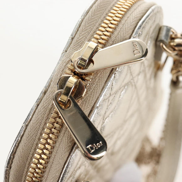 Christian Dior Chain Shoulder Pouch Leather 2way Gold Auth 209536M