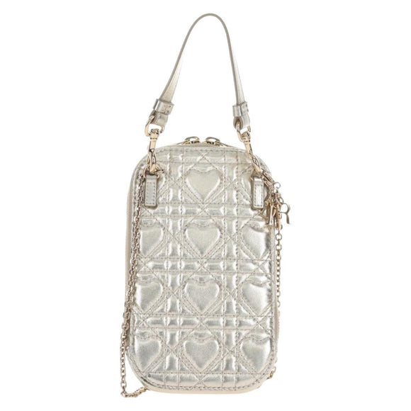 Christian Dior Chain Shoulder Pouch Leather 2way Gold Auth 209536M