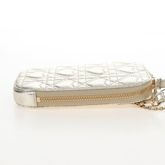 Christian Dior Chain Shoulder Pouch Leather 2way Gold Auth 209536M