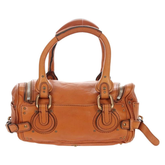 Chloe Paddington Hand Bag Leather Orange Gold Silver Auth 209544V