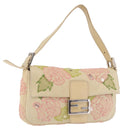 FENDI Mamma Baguette Shoulder Bag Leather Beige Silver 2624 Auth 209546SAM-1