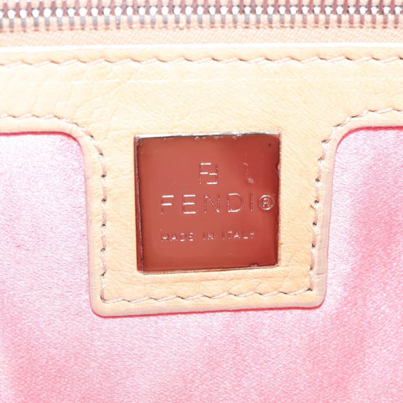 FENDI Mamma Baguette Shoulder Bag Leather Beige Silver 2624 Auth 209546SAM