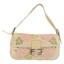 FENDI Mamma Baguette Shoulder Bag Leather Beige Silver 2624 Auth 209546SAM-13