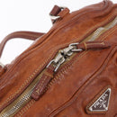 PRADA Tote Bag Leather Brown Silver Auth 209547V-14