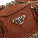 PRADA Tote Bag Leather Brown Silver Auth 209547V-15