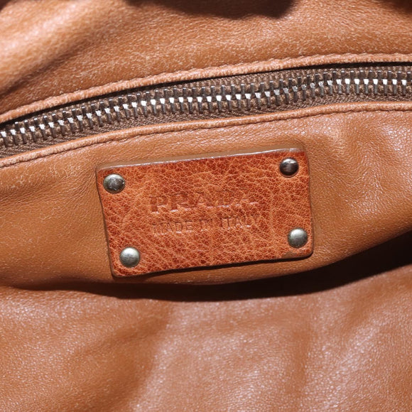 PRADA Tote Bag Leather Brown Silver Auth 209547V
