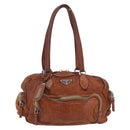 PRADA Tote Bag Leather Brown Silver Auth 209547V-2
