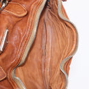 PRADA Tote Bag Leather Brown Silver Auth 209547V-23