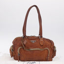 PRADA Tote Bag Leather Brown Silver Auth 209547V-27