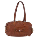 PRADA Tote Bag Leather Brown Silver Auth 209547V-3