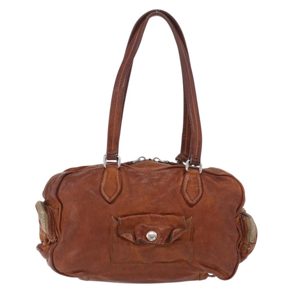 PRADA Tote Bag Leather Brown Silver Auth 209547V