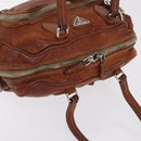 PRADA Tote Bag Leather Brown Silver Auth 209547V-6