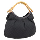 GUCCI GG Canvas Bamboo Shoulder Bag Black 124293 Auth 209550-1