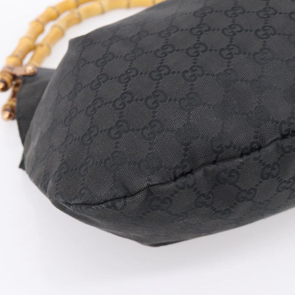 GUCCI GG Canvas Bamboo Shoulder Bag Black 124293 Auth 209550